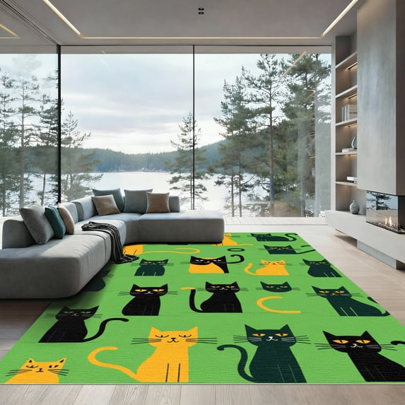 ODIKA 2'x3' Machine Washable Non-Slip Area Rug, Kawaii Green High Traffic Rug, Green, 1050579