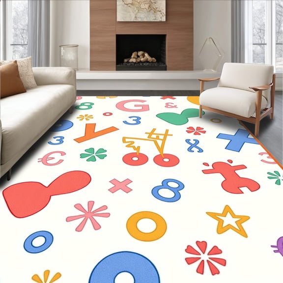 ODIKA 2x3 Machine Washable Non-Slip Area Rug, Kindergarten Phonics Training Developmental Playspace High Traffic Rug, Red, 689653