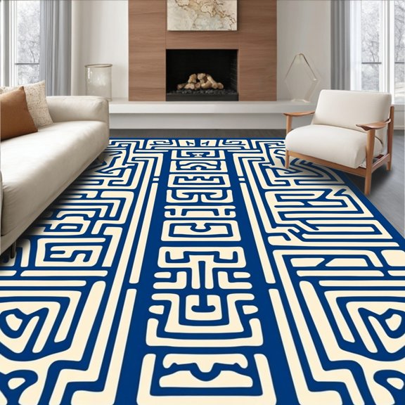 ODIKA 2x3 Machine Washable Non-Slip Area Rug, Labyrinth Modern Maze High Traffic Rug, Ivory, 334286