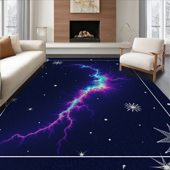 ODIKA 2x3 Machine Washable Non-Slip Area Rug, Latch Hook Kit Celestial Galaxy Constellation Needlework Embroidery High Traffic Rug, Blue, 634303