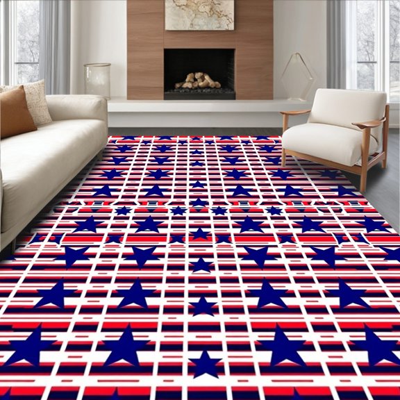 ODIKA 2x3 Machine Washable Non-Slip Area Rug, Latch Hook Kit Patriotic Stars Stripes Canvas Needlework Project High Traffic Rug, Red, 651713