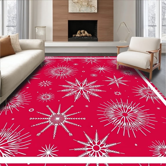 ODIKA 2'x3' Machine Washable Non-Slip Area Rug, Latch Hook Kit Snowflake DIY Pillow Cover Crochet Needlework High Traffic Rug with Pad, Red, 647013