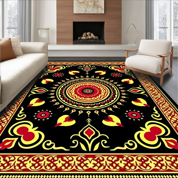 ODIKA 2x3 Machine Washable Non-Slip Area Rug, Latch Hook Kit with Preprinted Canvas Needlework High Traffic Rug, Black, 743357