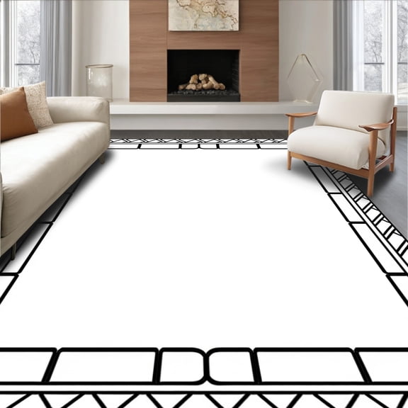 ODIKA 2x3 Machine Washable Non-Slip Area Rug, Lattice Grid Design with Crosshatch Border High Traffic Rug, Black, 706463