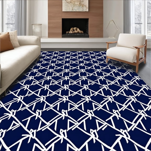 ODIKA 2x3 Machine Washable Non-Slip Area Rug, Lattice Interlocking Grid Entrance Covering Modern Aesthetic High Traffic Rug, Blue, 454301