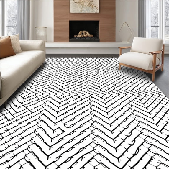 ODIKA 2'x3' Machine Washable Non-Slip Area Rug, Lattice Plush featuring Interlocking Honeycomb Design High Traffic Rug, Black, 574581