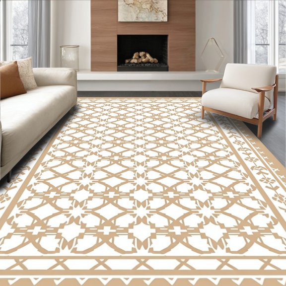ODIKA 2x3 Machine Washable Non-Slip Area Rug, Lattice Trellis with Boho Accents Modern Style High Traffic Rug, Beige, 597324