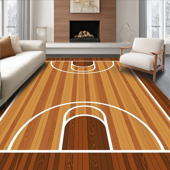 ODIKA 2x3 Machine Washable Non-Slip Area Rug, Legendary Basketball Court Hardwood Style Decorative High Traffic Rug, Brown, 668817