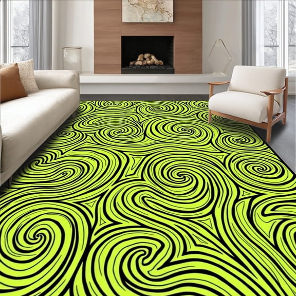 ODIKA 2x3 Machine Washable Non-Slip Area Rug, Lime Gradient Swirls High Traffic Rug, Lime Green, 356285