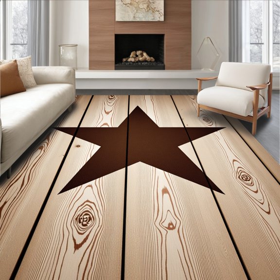 ODIKA 2x3 Machine Washable Non-Slip Area Rug, Lone Heritage Symbol Ranch Backdrop Decorative High Traffic Rug, Beige, 663751