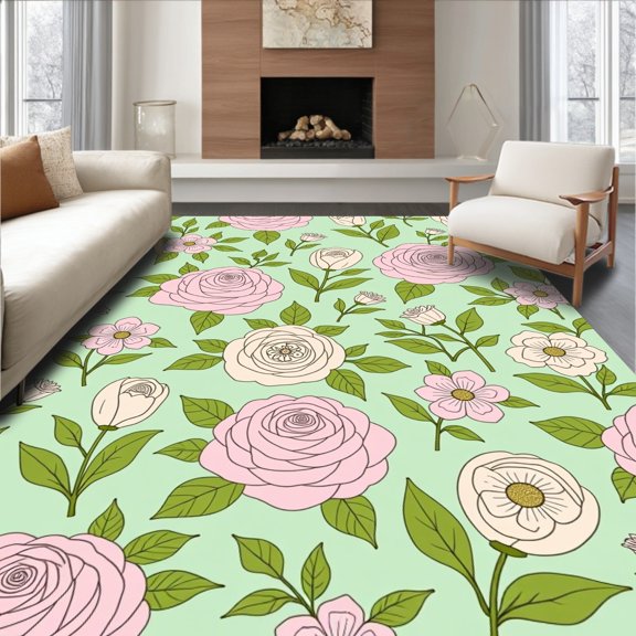 ODIKA 2x3 Machine Washable Non-Slip Area Rug, Loveshack Fancy Inspired High Traffic Rug, Green, 351862