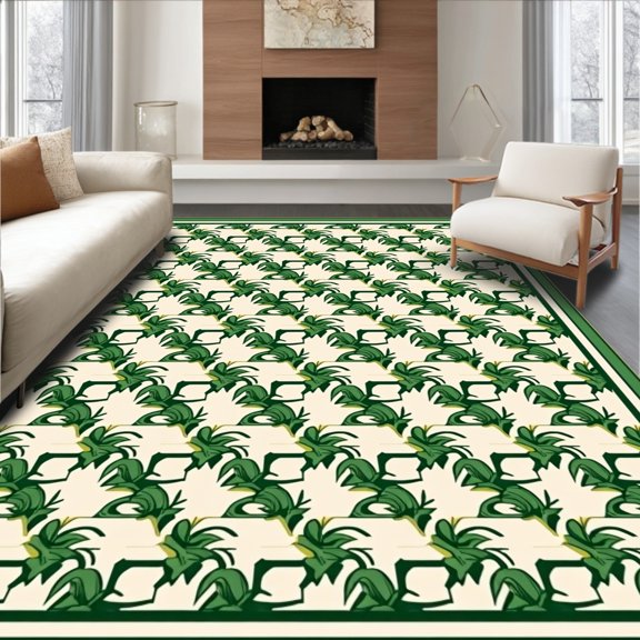 ODIKA 2x3 Machine Washable Non-Slip Area Rug, Luxurious Botanical Motif Interlocking Lattice Honeycomb High Traffic Rug, Green, 582689