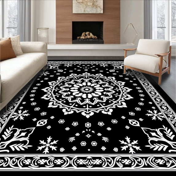 ODIKA 2'x3' Machine Washable Non-Slip Area Rug, Luxurious Crystal Shaggy Textured Floor Accent High Traffic Rug, Black, 536577