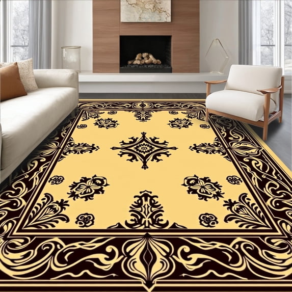 ODIKA 2'x3' Machine Washable Non-Slip Area Rug, Luxurious Damask Paisley Heritage High Traffic Rug, Beige, 540596