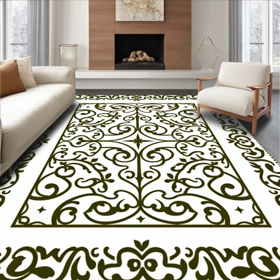 ODIKA 2x3 Machine Washable Non-Slip Area Rug, Luxurious Swirl Damask Contemporary Artistic Statement High Traffic Rug, Green, 591080