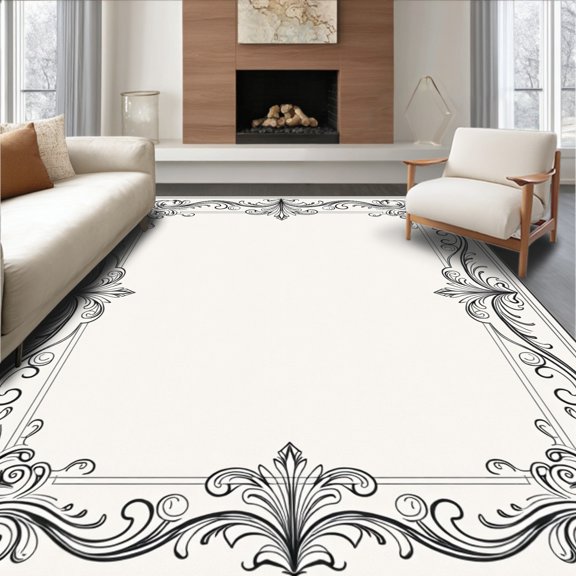 ODIKA 2x3 Machine Washable Non-Slip Area Rug, Luxurious Vintage Scroll Filigree Adirondack High Traffic Rug, Black, 517378