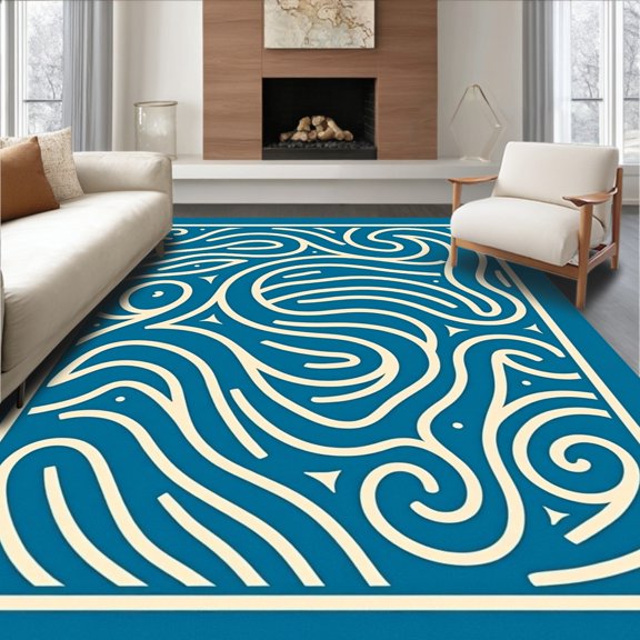 ODIKA 2x3 Machine Washable Non-Slip Area Rug, Luxurious Wave Spiral Ornate Decorative Fashionable Stylish High Traffic Rug, Blue, 580055