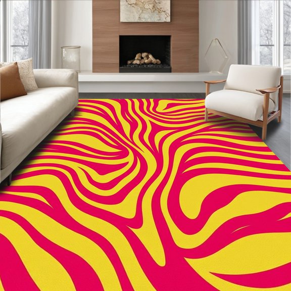 ODIKA 2x3 Machine Washable Non-Slip Area Rug, Luxurious Wavy Sunset Cascade Elegant Accent High Traffic Rug, Pink, 510781