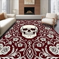 thumbnail image 1 of ODIKA 2'x3' Machine Washable Non-Slip Area Rug, Macabre Rose Skull Featuring Victorian Lacework High Traffic Rug, Burgundy, 735128, 1 of 7