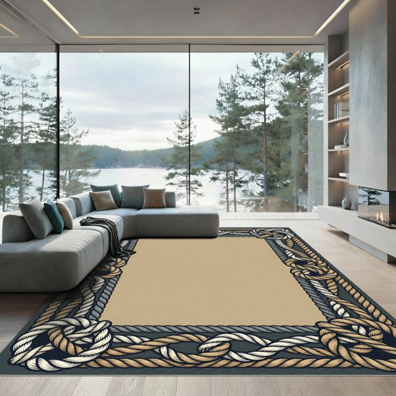 ODIKA 2x3 Machine Washable Non-Slip Area Rug, Macrame Beige High Traffic Rug, Beige, 1283773