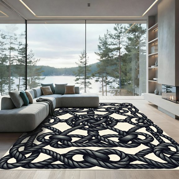 ODIKA 2x3 Machine Washable Non-Slip Area Rug, Macrame Black High Traffic Rug, Black, 940351