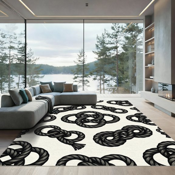 ODIKA 2x3 Machine Washable Non-Slip Area Rug, Macrame Black High Traffic Rug, White, 1109658