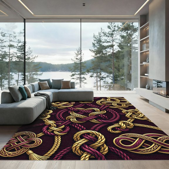 ODIKA 2x3 Machine Washable Non-Slip Area Rug, Macrame Burgundy High Traffic Rug, Purple, 1282958