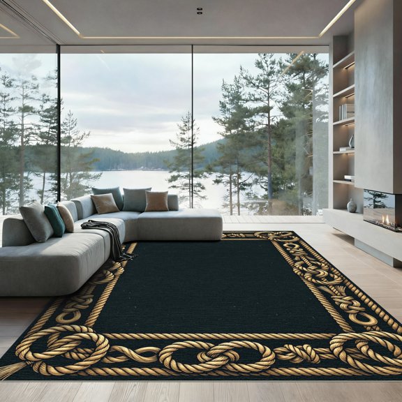 ODIKA 2x3 Machine Washable Non-Slip Area Rug, Macrame Gold High Traffic Rug, Gold, 933485