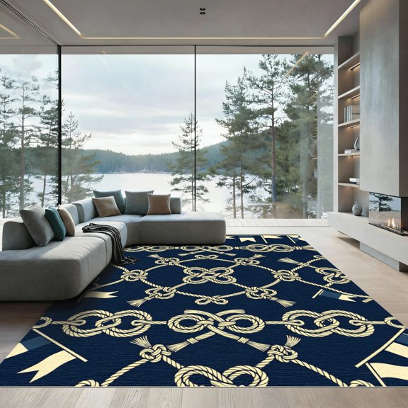ODIKA 2x3 Machine Washable Non-Slip Area Rug, Macrame Navy Blue High Traffic Rug, Blue, 1153896