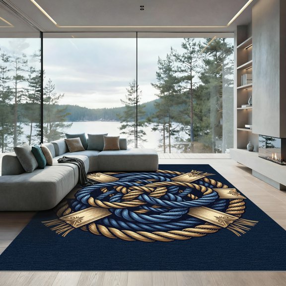 ODIKA 2x3 Machine Washable Non-Slip Area Rug, Macrame Navy Blue High Traffic Rug, Blue, 992853