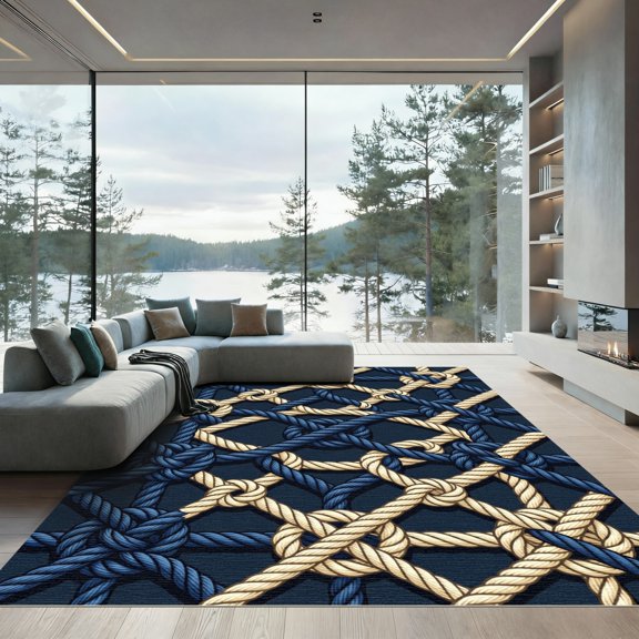 ODIKA 2x3 Machine Washable Non-Slip Area Rug, Macrame Navy High Traffic Rug, Blue, 1001491