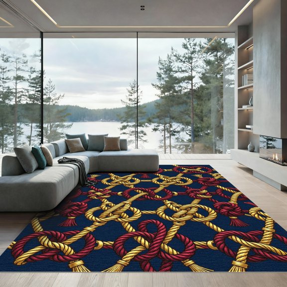 ODIKA 2x3 Machine Washable Non-Slip Area Rug, Macrame Navy High Traffic Rug, Blue, 1103324