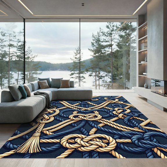 ODIKA 2x3 Machine Washable Non-Slip Area Rug, Macrame Navy High Traffic Rug, Blue, 963505