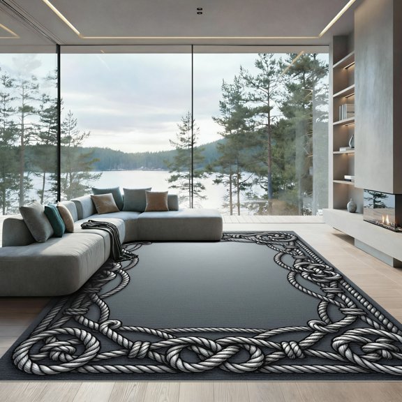 ODIKA 2x3 Machine Washable Non-Slip Area Rug, Macrame Silver High Traffic Rug, Gray, 948559