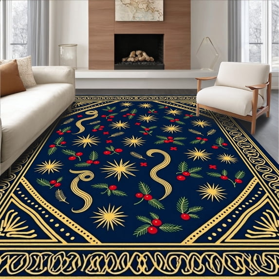 ODIKA 2'x3' Machine Washable Non-Slip Area Rug, Magical North Yuletide Welcoming Doorway Decoration High Traffic Rug, Blue, 621301