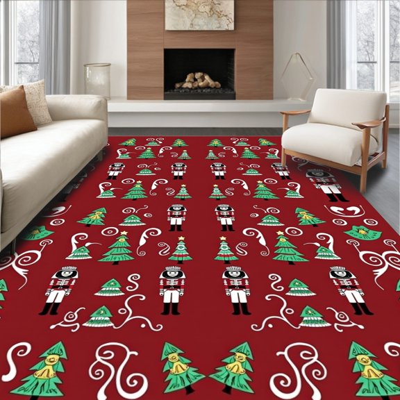 ODIKA 2x3 Machine Washable Non-Slip Area Rug, Magical Nutcracker Wonderland Doorway Greeting Seasonal Accent High Traffic Rug, Red, 609955