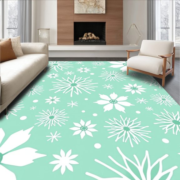 ODIKA 2x3 Machine Washable Non-Slip Area Rug, Magical Winterscape Joyful Celebration Seasonal Adornment High Traffic Rug, Green, 505893