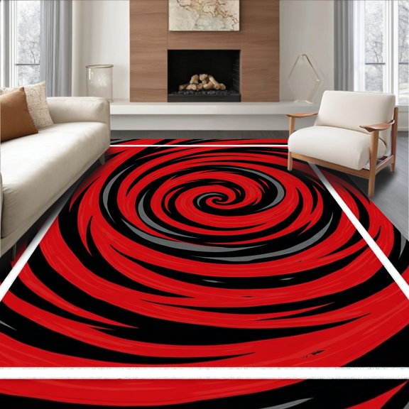 ODIKA 2x3 Machine Washable Non-Slip Area Rug, Marble Swirl Enigmatic Vortex Spiral Mystical High Traffic Rug, Red, 494356