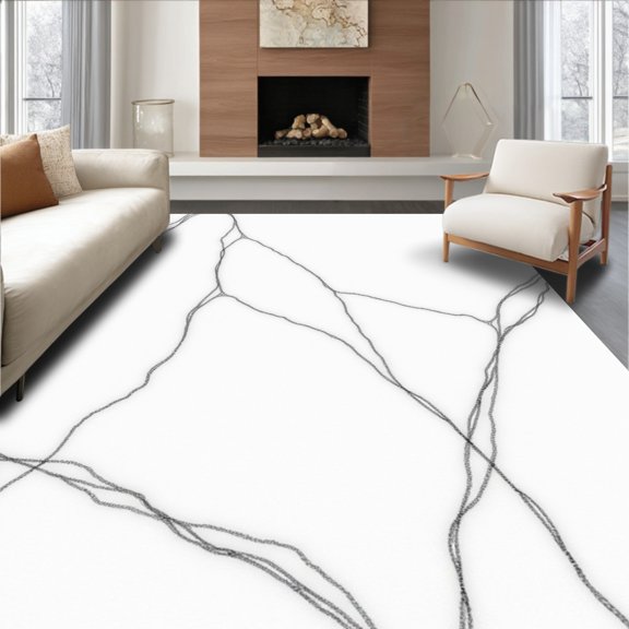 ODIKA 2x3 Machine Washable Non-Slip Area Rug, Marble Veined Ripple Wave Fashionable Unique Distinctive High Traffic Rug, White, 580012