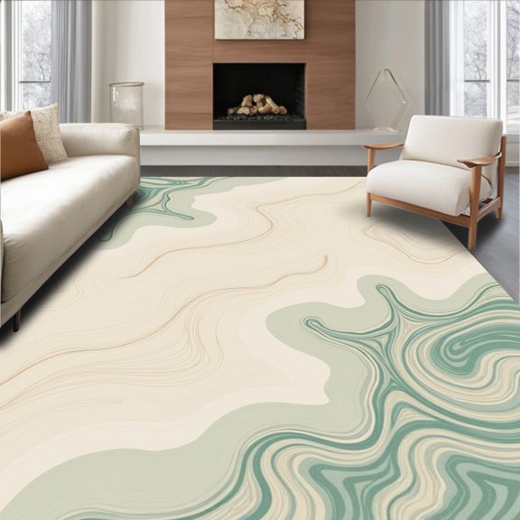ODIKA 2x3 Machine Washable Non-Slip Area Rug, Marble Veining Swirl Cloud Formation Luxury Statement Floor High Traffic Rug, Green, 571397