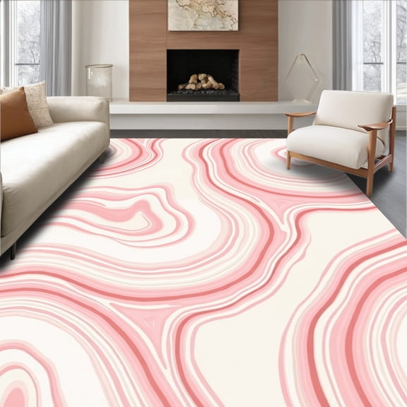 ODIKA 2x3 Machine Washable Non-Slip Area Rug, Marbled Ripple Artistic Abstract Wave High Traffic Rug, Pink, 437933