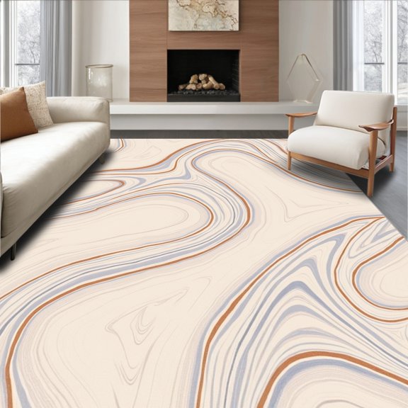 ODIKA 2x3 Machine Washable Non-Slip Area Rug, Marbled Swirl Luxurious Aesthetic Sophisticated Visual Statement High Traffic Rug, Beige, 494409