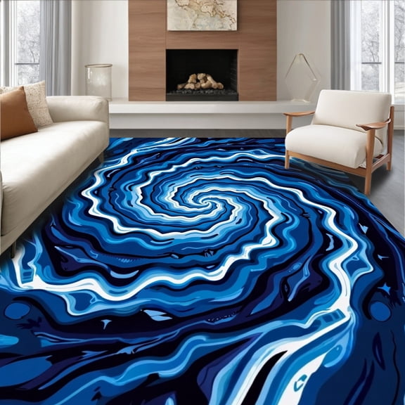 ODIKA 2x3 Machine Washable Non-Slip Area Rug, Marbled Swirl Vortex Cosmic Nebula Galactic Cloud Hypnotic High Traffic Rug, Blue, 534896