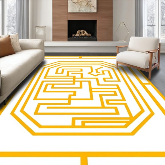 ODIKA 2x3 Machine Washable Non-Slip Area Rug, Maze Labyrinth Constellation High Traffic Rug, Yellow, 520100