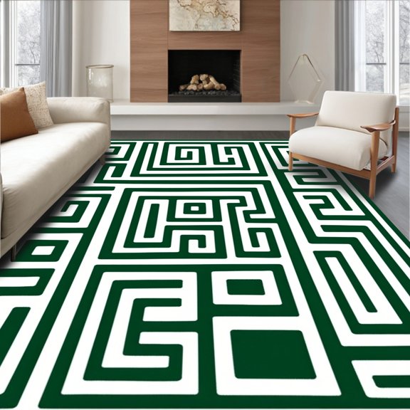 ODIKA 2x3 Machine Washable Non-Slip Area Rug, Maze Labyrinth Interlocking Contemporary Artisan Creation High Traffic Rug, Green, 342672