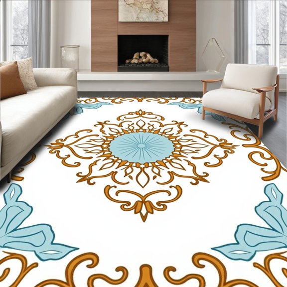 ODIKA 2x3 Machine Washable Non-Slip Area Rug, Medallion Reverie Adorned with Flourishing Vines and Baroque Motifs High Traffic Rug, Brown, 596445