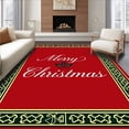 thumbnail image 1 of ODIKA 2'x3' Machine Washable Non-Slip Area Rug, Merry Typography with Interlocking Holly Leaf Borders High Traffic Rug with Pad, Red, 742264, 1 of 8