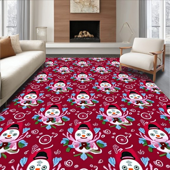 ODIKA 2x3 Machine Washable Non-Slip Area Rug, Merry Wintertime Pal Seasonal Festivity Statement High Traffic Rug, Red, 501383