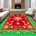 thumbnail image 1 of ODIKA 2'x3' Machine Washable Non-Slip Area Rug, Merry Yuletide Ornament Medallion with Holly Border Details High Traffic Rug with Pad, Red, 742256, 1 of 8