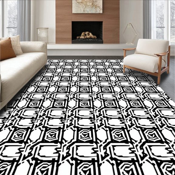 ODIKA 2x3 Machine Washable Non-Slip Area Rug, Mesh Honeycomb Hexagonal Design Flip Side Covering with Trellis Edge High Traffic Rug, Black, 706501